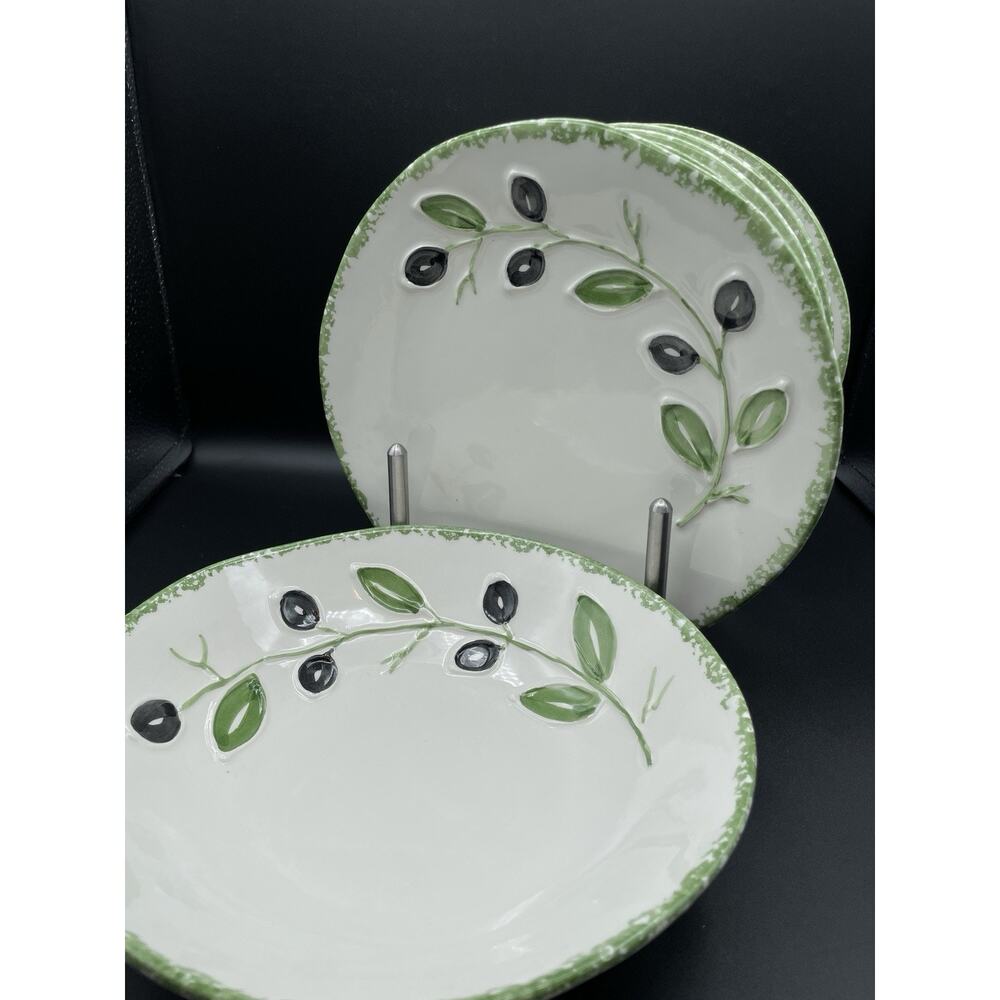 Majoliche Jessica Emboss Olive Design Salad/Luncheon Plate 9” & Bowl Set - Cute!